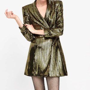 Gold Zara dress / blazer with gold sticker / shiny material